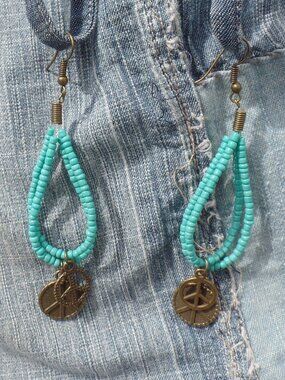 Hand Crafted Seed Bead PEACE Sign Earrings